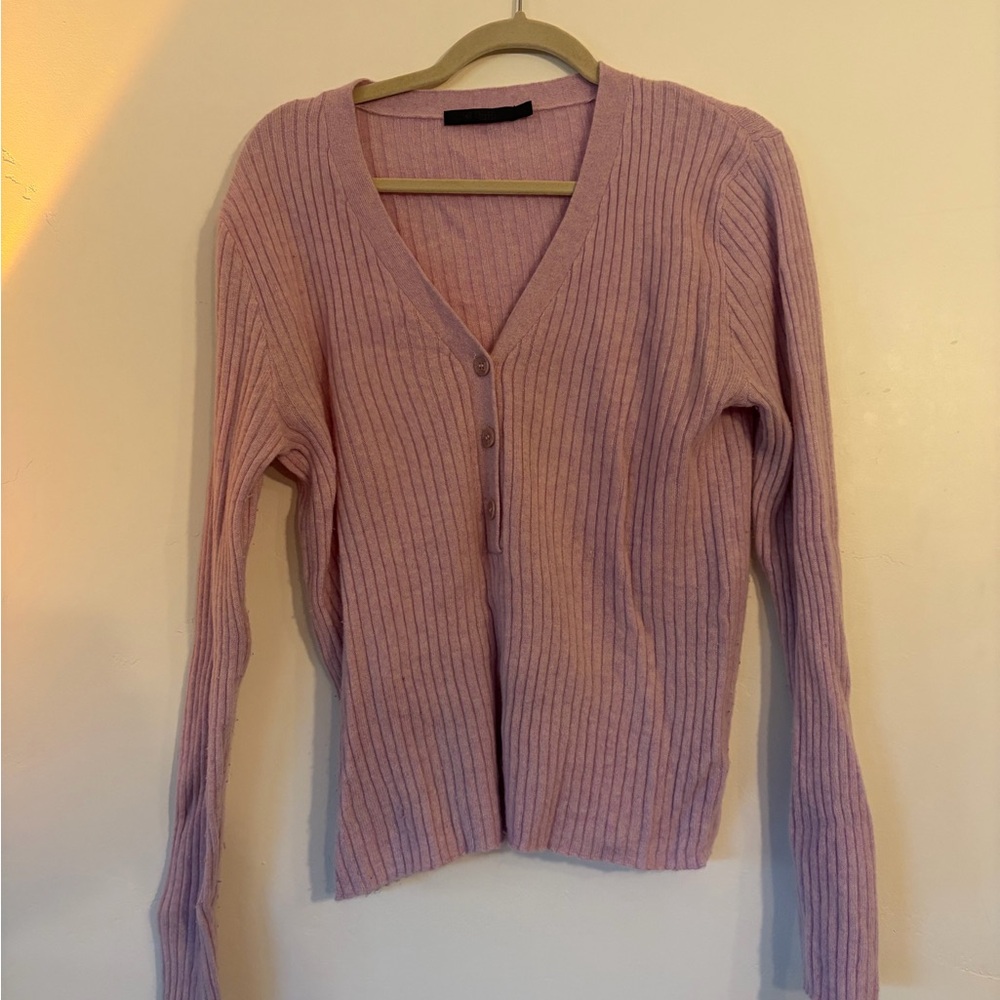Raffi Cashmere Ribbed Button Front Women's Sweater - Pink